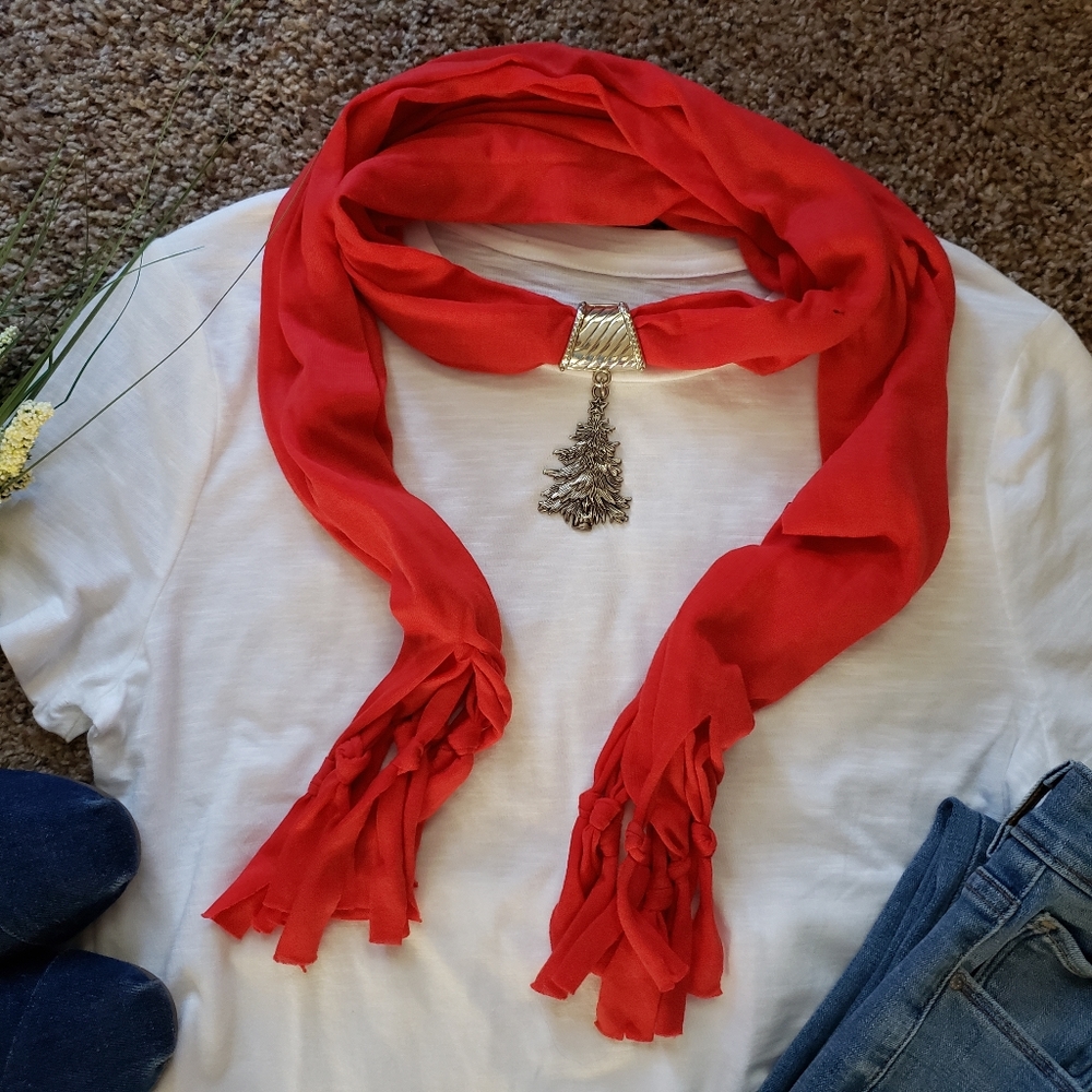 Red Christmas Tree Embellished Scarf